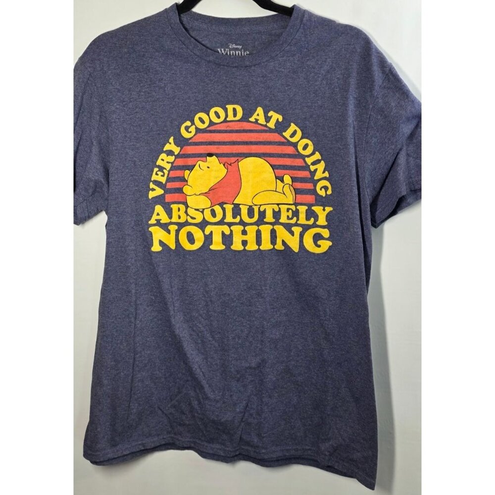 Walt Disney Winnie The Pooh Graphic Tee Shirt Size Large L Lg‎ Blue Cotton Blend